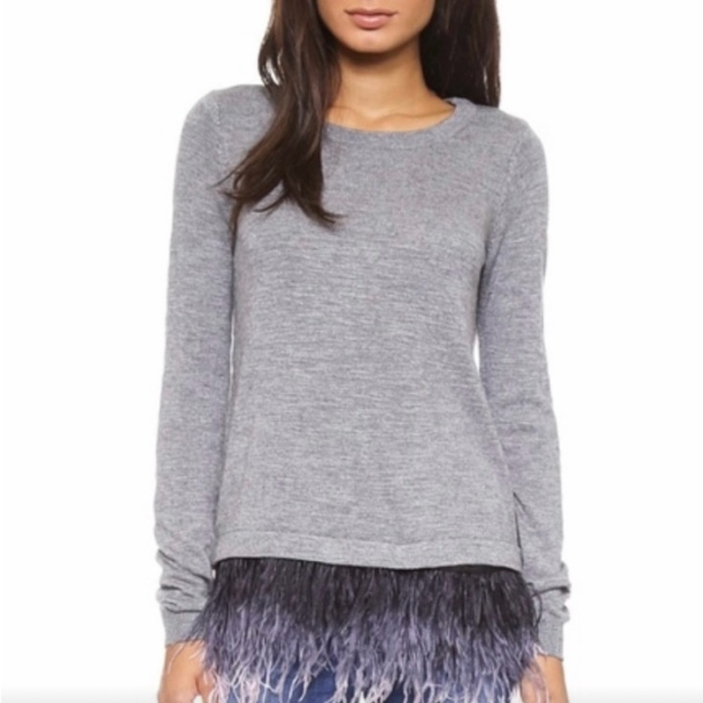 Milly Gray Feather Hem Sweater